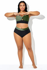 High Waist Criss Cross Trimmed Bikini Bottom