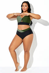 High Waist Criss Cross Trimmed Bikini Bottom