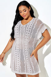 White V-neck Waist Cover Up With Slit Hem