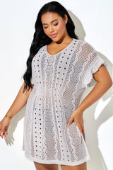 White V-neck Waist Cover Up With Slit Hem