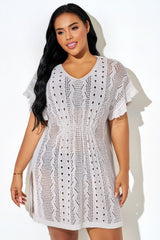 White V-neck Waist Cover Up With Slit Hem