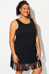 Black Round Neck Tassel Hem Cover Up