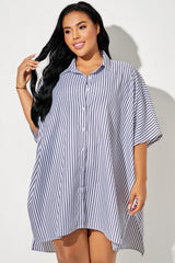 Black & White Striped Button Down Oversized Cover Up