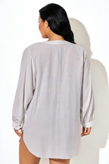 White Front Button V-Neck Cover Up