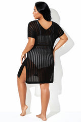Black Mesh Sheer Knit Cover-Up Dress