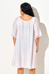 White Crew Neck Beach Cover Up with Lace Trim