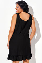 Black Open-Back Ruffle Sleeveless Cover Up