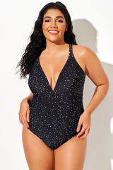 Black & White Star Dots V-Neck One Piece Swimsuit