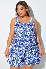 Porcelain Blue Floral Pockets One Piece Swimsuit