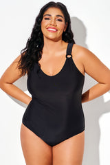 Black V-Neck Cross Back One Piece Swimsuit