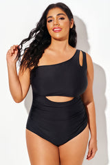 One-Shoulder Hollow Split Pleated One Piece Swimsuit