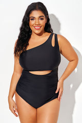 One-Shoulder Hollow Split Pleated One Piece Swimsuit