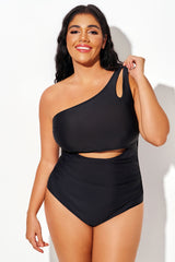 One-Shoulder Hollow Split Pleated One Piece Swimsuit