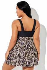 Leopard Print Knot Front V-Neck Swimdress