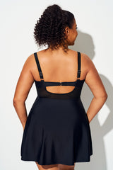 Black Cut Out Mesh Underwire Plunge Neck Swimdress