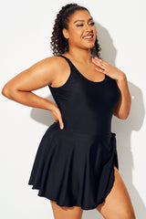 Black Irregular Hem Tummy Control Swimdress