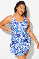 Porcelain Blue Tie Hem Wide Straps Swimdress