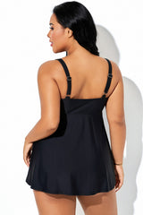 Black V-Neck Double Loop Strap Swimdress
