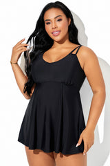 Black V-Neck Double Loop Strap Swimdress