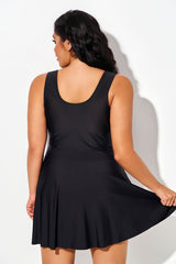 Black Wide Strap Deep V-Neck Swimdress