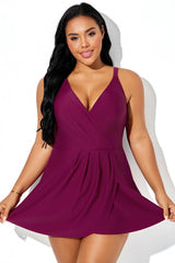 Irregular Hem Cross Straps Wine Red Swimdress