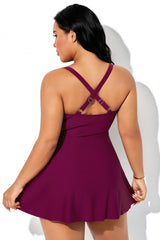 Irregular Hem Cross Straps Wine Red Swimdress