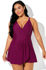 Irregular Hem Cross Straps Wine Red Swimdress