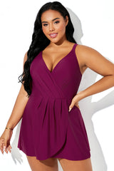 Irregular Hem Cross Straps Wine Red Swimdress