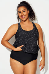 Black & White Star Dot Racerback Tankini Top