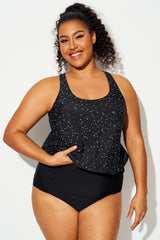 Black & White Star Dot Racerback Tankini Top
