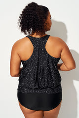 Black & White Star Dot Racerback Tankini Top