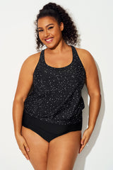 Black & White Star Dot Racerback Tankini Top