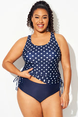 Plus Size Navy & White Polka Dot Racerback Bikini Top