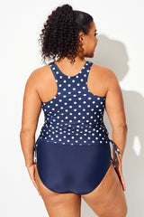 Plus Size Navy & White Polka Dot Racerback Bikini Top