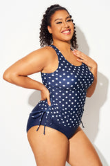 Plus Size Navy & White Polka Dot Racerback Bikini Top