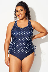 Plus Size Navy & White Polka Dot Racerback Bikini Top