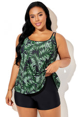 Green Palm Adjustable Strap Elegant Tankini Top