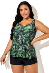 Green Palm Adjustable Strap Elegant Tankini Top