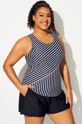 Plus Size Stripes High Neck Tankini Top