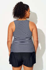 Plus Size Stripes High Neck Tankini Top