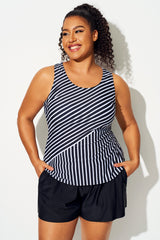 Plus Size Stripes High Neck Tankini Top