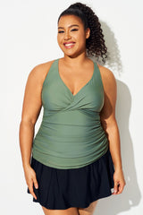 Green Twist Front V-Neck Tankini Top