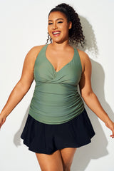 Green Twist Front V-Neck Tankini Top
