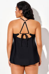 Black Adjustable Tie Straps A-line Tankini Top