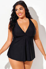 Black Adjustable Tie Straps A-line Tankini Top