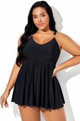 Round Neck Criss-Cross Back Tankini Top With Decorative Chain