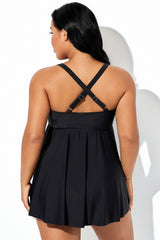 Round Neck Criss-Cross Back Tankini Top With Decorative Chain