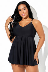 Round Neck Criss-Cross Back Tankini Top With Decorative Chain