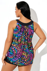 Colorful Leopard Print Sleeveless Vest Style Tankini Top
