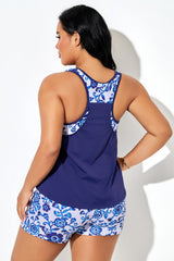 Porcelain Blue Floral Print Racerback Tankini Top